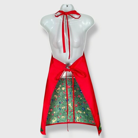 Christmas Apron Tree Presents Pockets Handmade Novelty Gift Red Green Holiday - Picture 2 of 13